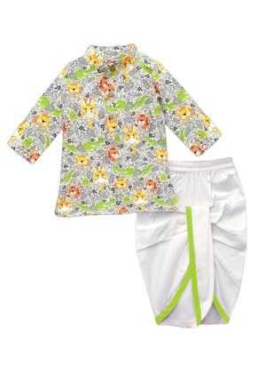 Boys Animal Printed Full Sleeve Kurta with Dhoti Set