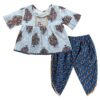 Blend Baby Girl's Jaipuri Print Frock Style Kurti With Frill Sleeves And Dhoti Style Salwar With Elastic Closure