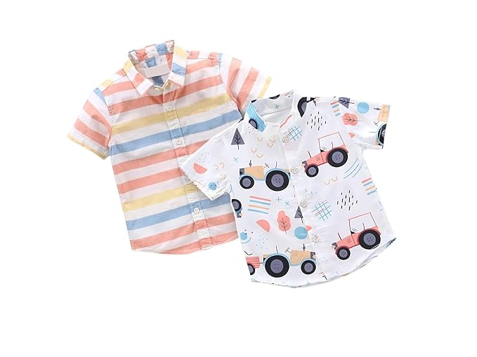 Pack of 2 Boys Cotton Printed Shirts – Half Sleeve Casual Button Down Shirts for Kids