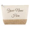 Personalized Cotton and Jute Makeup Pouch, 27 x 13 x 5 cm(Medium), Customizable Name, Natural