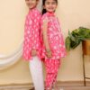 Siblings Matching Outfits Cotton Floral Print Bhai Behen Boys Kurta Set & Girls Kurta Sharara Set For Kids | Ethnic Wear | Traditional Rakhi Outfit