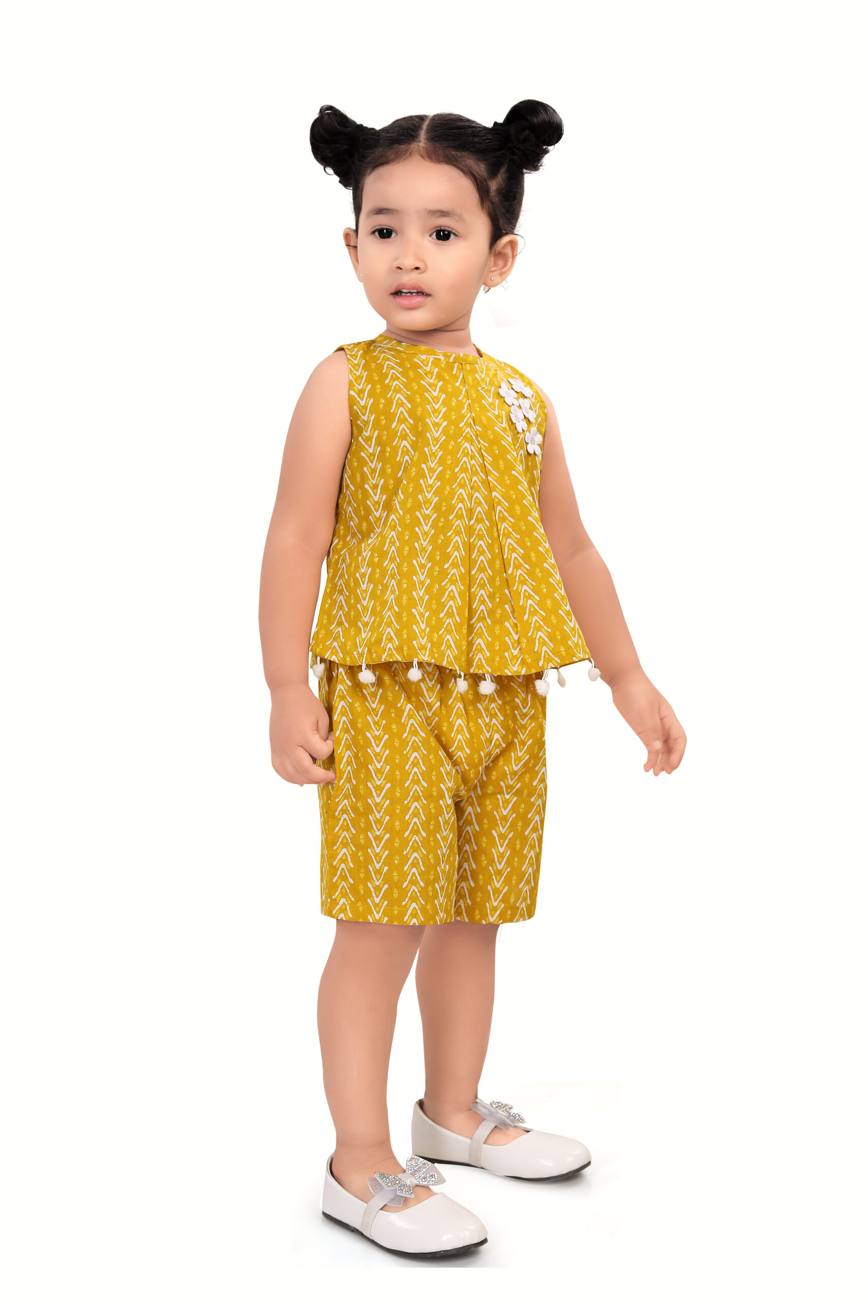 T-CO-YE-102 Yellow Printed Top & Shorts - Image 2