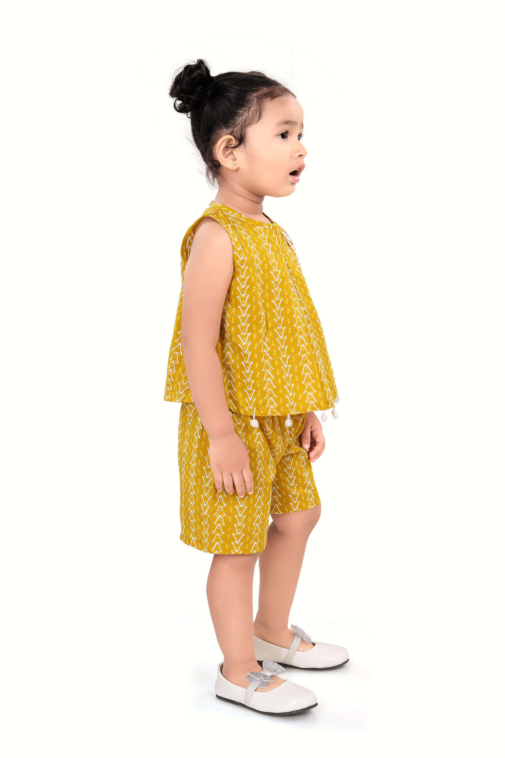 T-CO-YE-102 Yellow Printed Top & Shorts - Image 4
