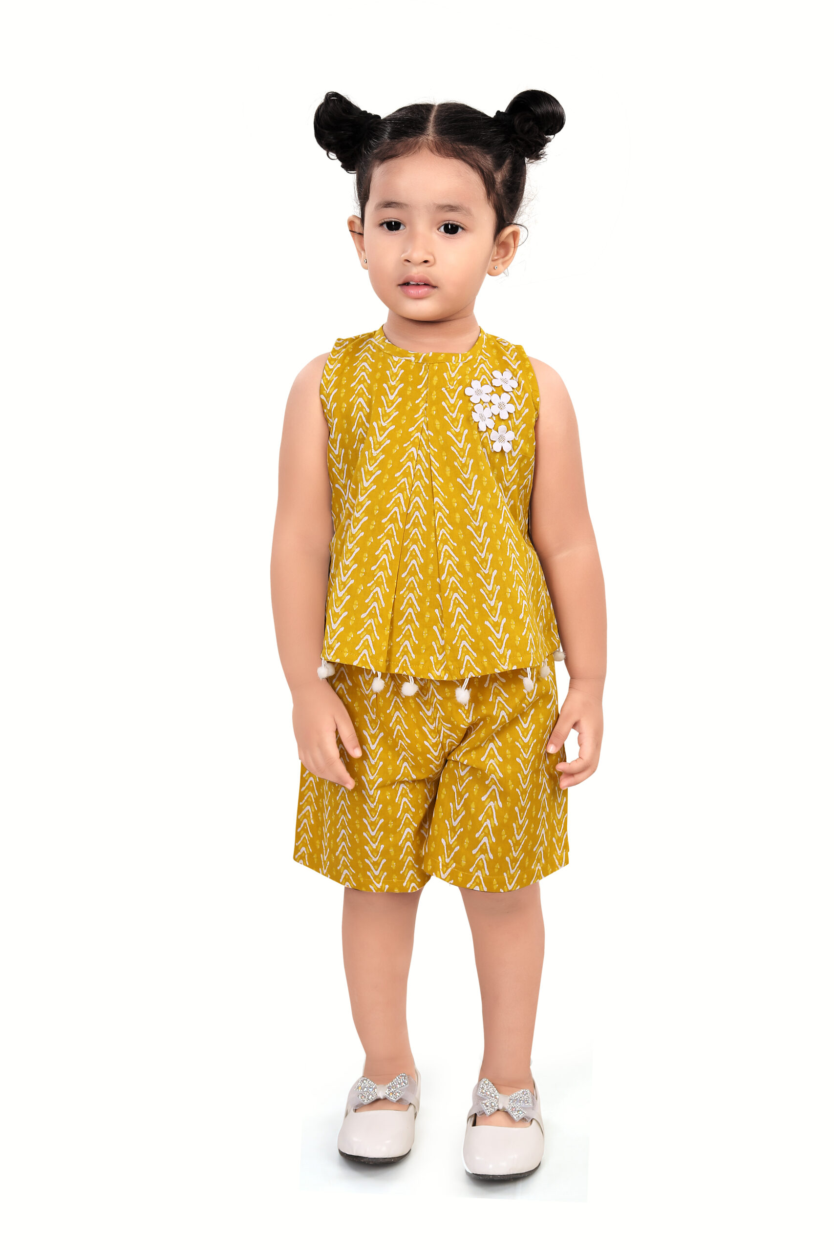 T-CO-YE-102 Yellow Printed Top & Shorts