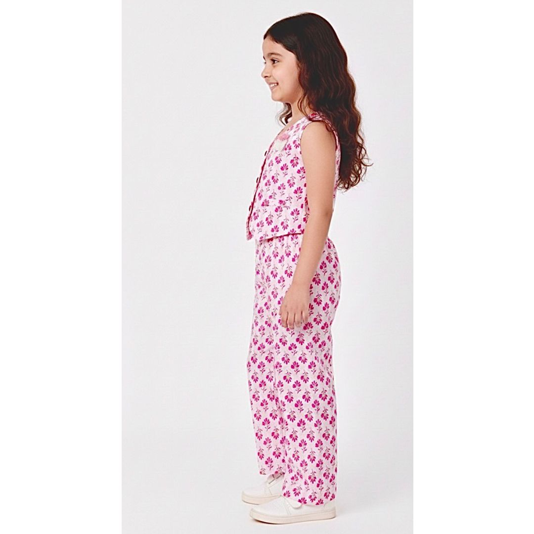 White and Pink Floral Top & Pant Set - Image 2