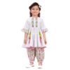 White peplum-style top with embroidered neckline printed  Pathani Bottom Set