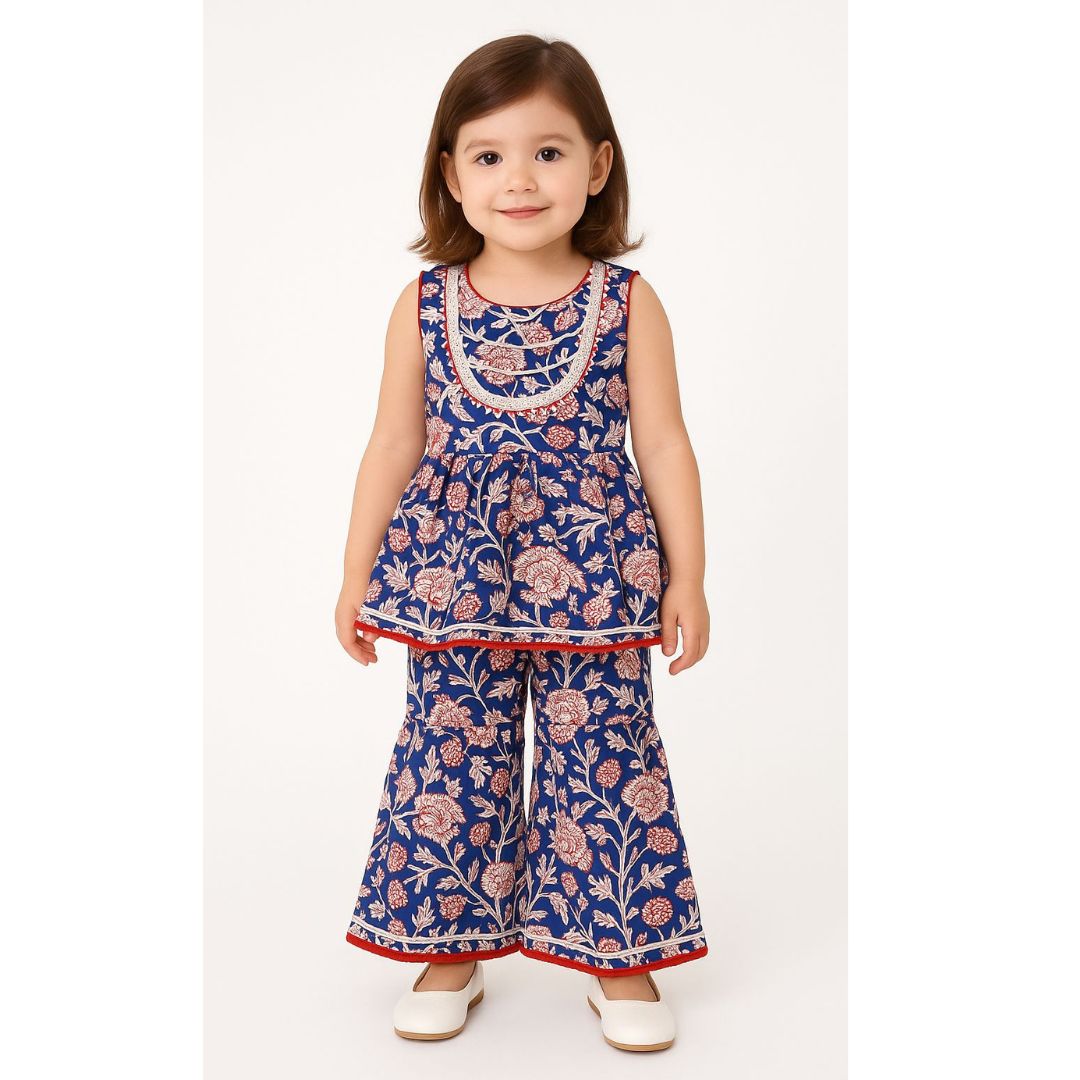 Blue Floral Top & Pant Set