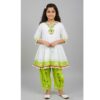 White peplum-style top with green Pathani Bottom Set